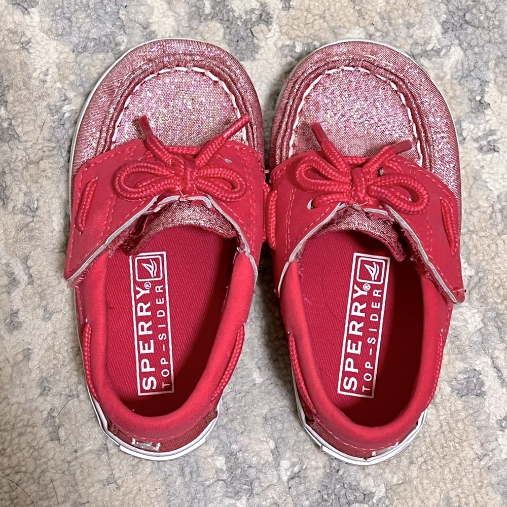 Sperry Top-Siders in Hot Pink with a shimmer.